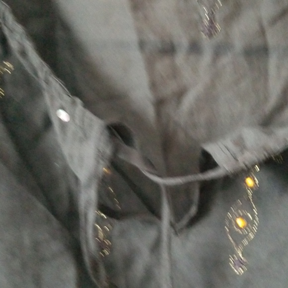 Black Silk Peasant Top with Rhinestones - Picture 3 of 5
